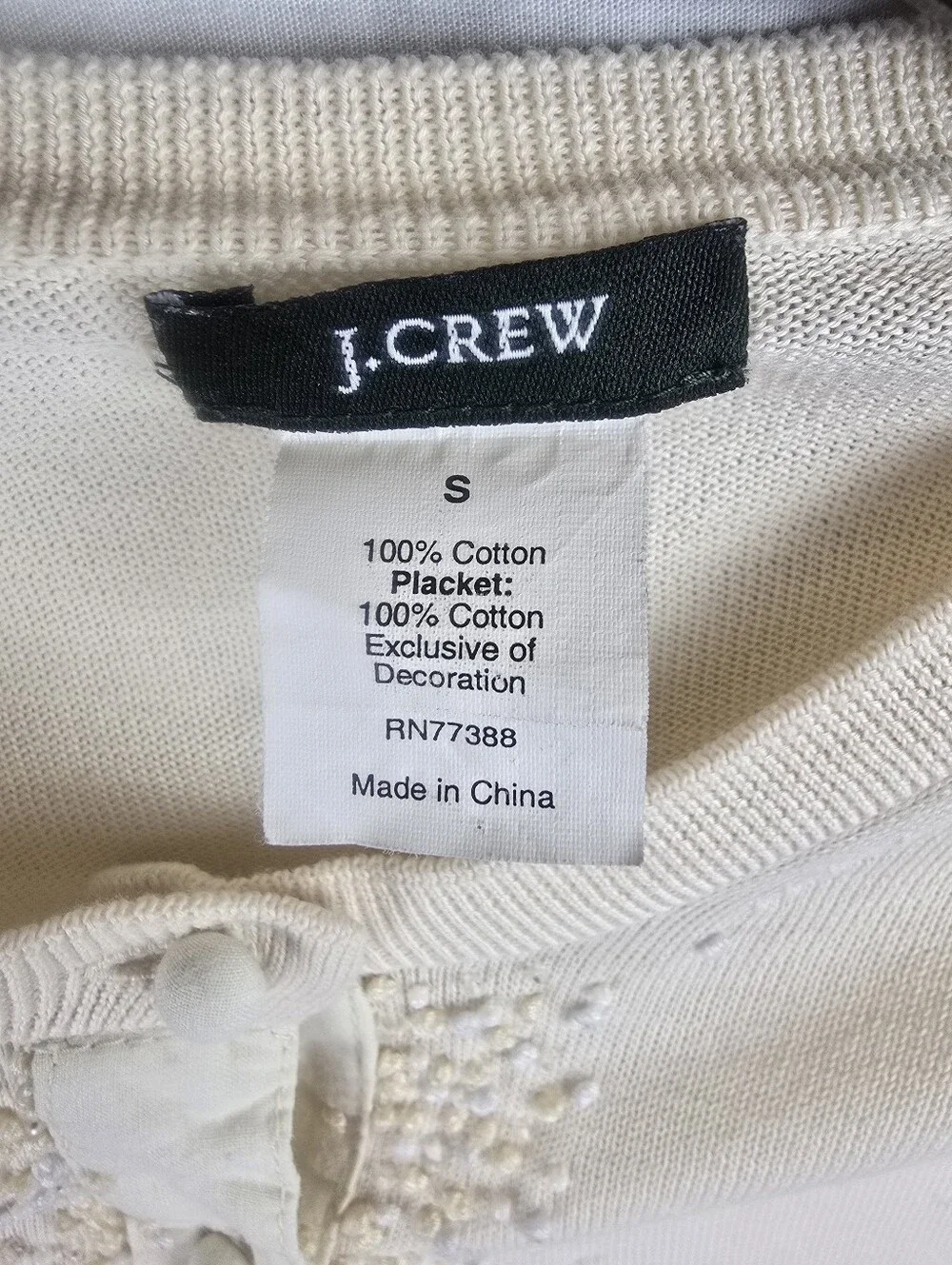 J. Crew Cream Embellished Button-Front 3/4th Length Sleeve Cardigan Sz S